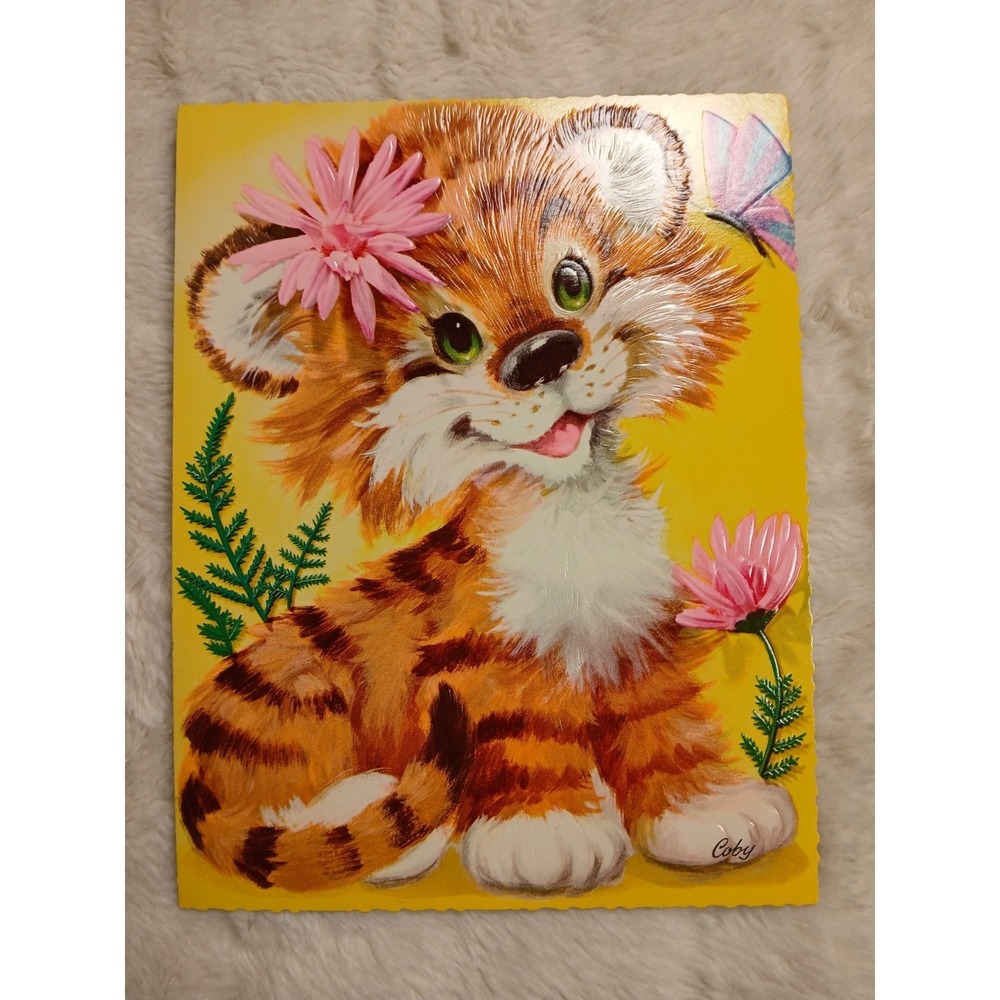 Vintage Coby Greeting Card Large Baby Tiger Get Well  Beautiful Condition‎ Retro